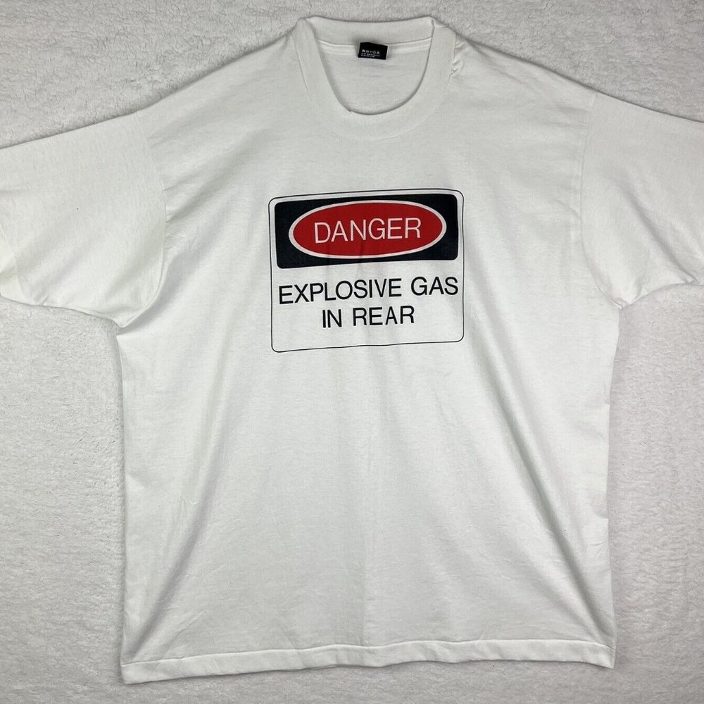VTG Funny DANGER Explosive Gas Shirt Mens XXL In Rear Screen Stars Single Stitch